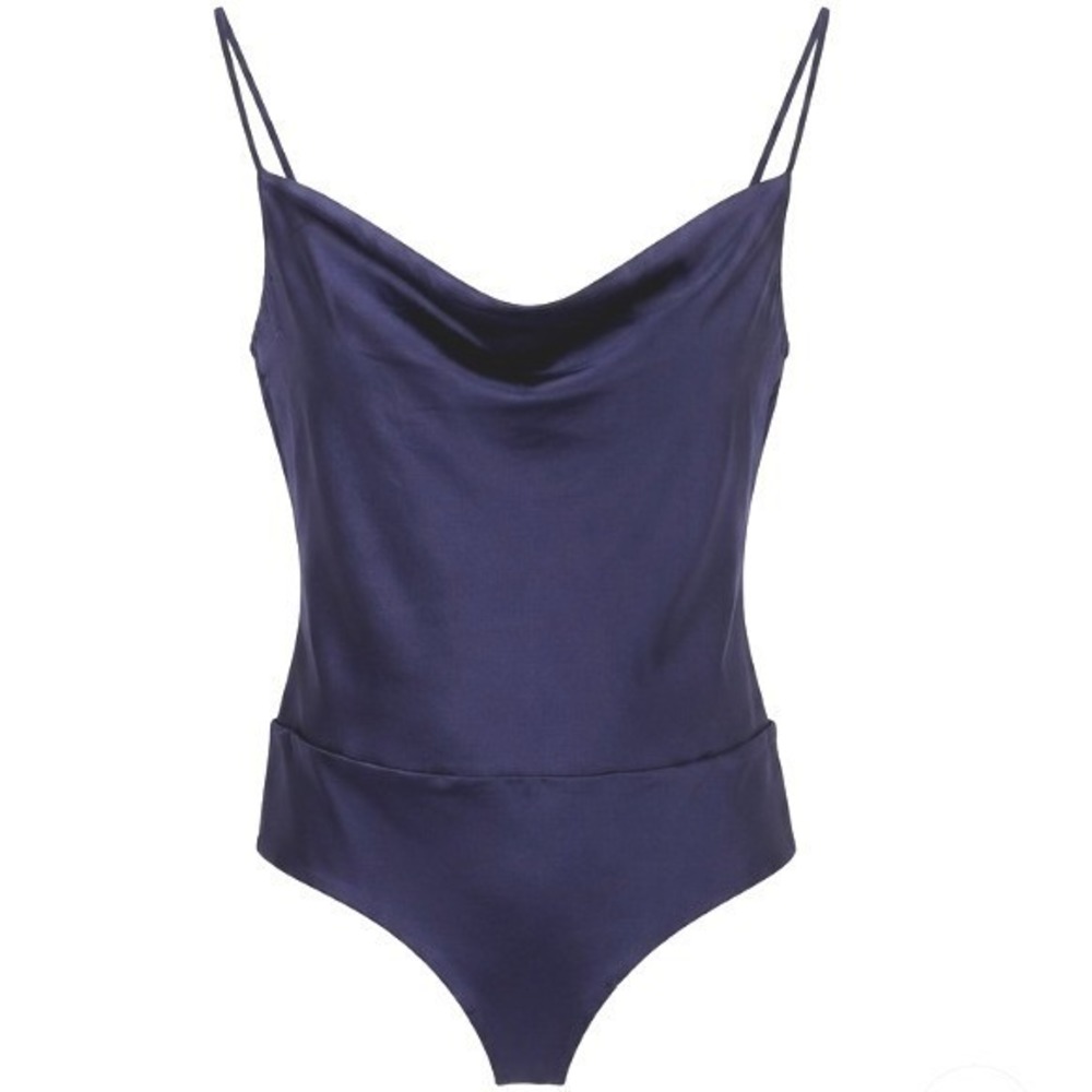 House of Harlow 1960 Bodysuit Cami Top Cowl Neck Adjustable Straps Navy Womens S